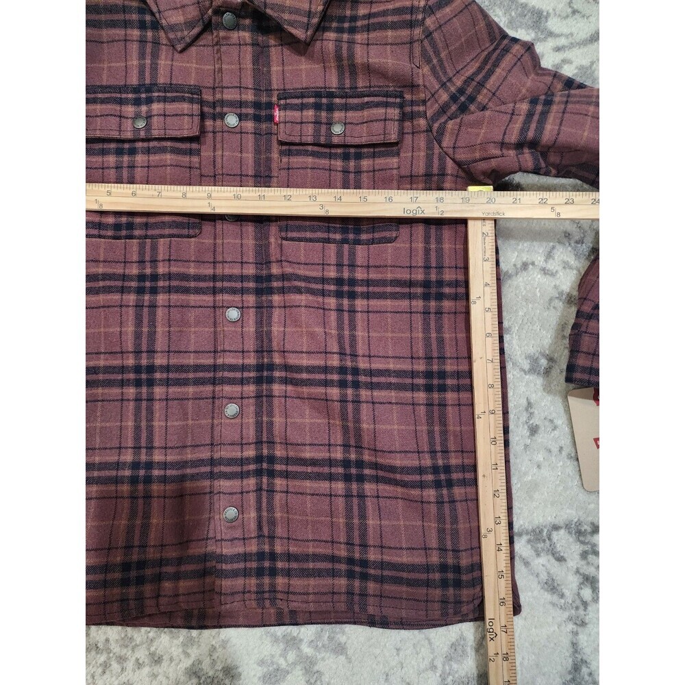 NEW Levi Strauss & Co. Men's Plaid Hooded Lined Shirt Jacket Black Brown Small - Picture 3 of 7